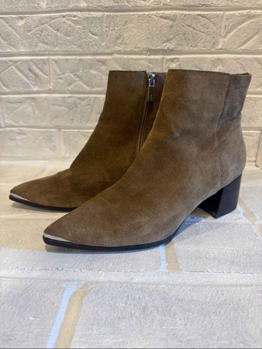 Kenneth Cole Women’s Suede Pointed Toe Ankle Boots in Brown